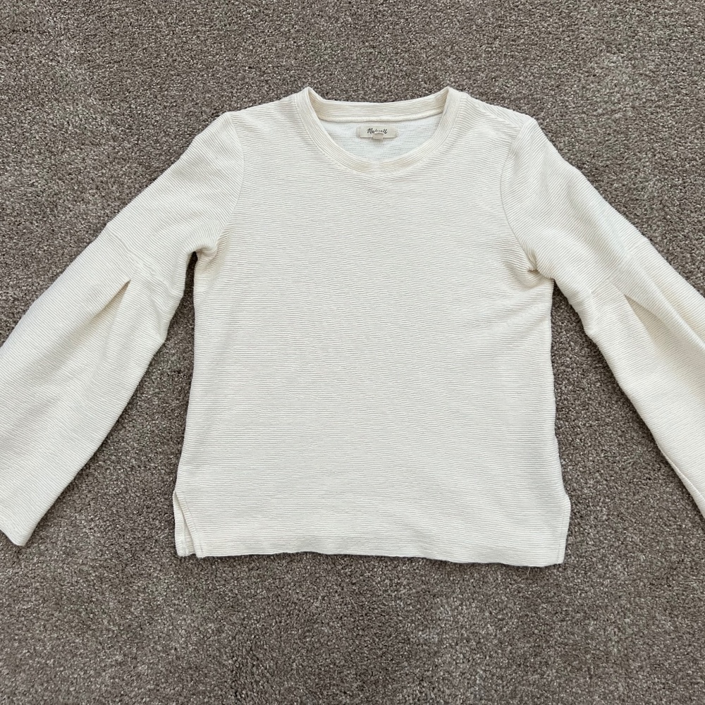 Madewell Cream Crop Top Pleated Bell Sleeves H2681